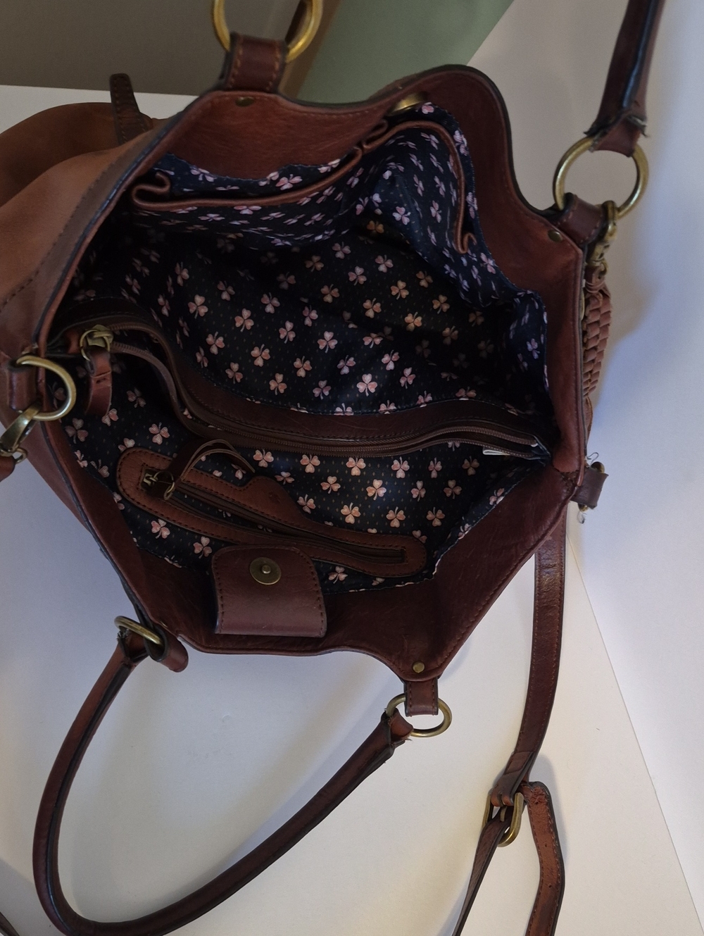 Lucky Brand Brown Leather Shoulder Bag Plus Crossbody Strap - Picture 4 of 8